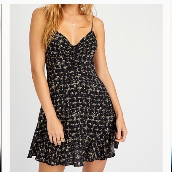 Free People Intimately Caught Up Ditsy Floral Black Slip Mini Dress - Picture 1 of 11